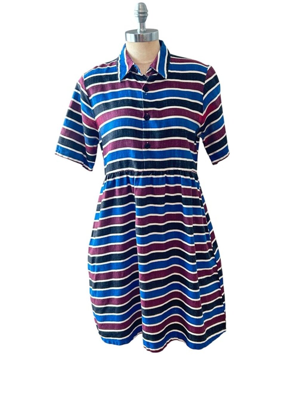 Ace & Jig Striped Cotton Shirt Dress With Short Sleeves & Button Front Medium